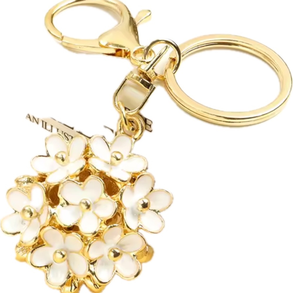 Elegant Gold and White Floral Key Holder/bag charm